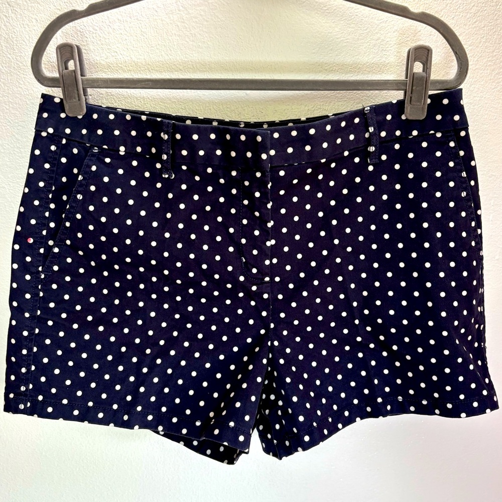 Elle Navy Blue With White Polka Dot Cotton Stretch Shorts 10